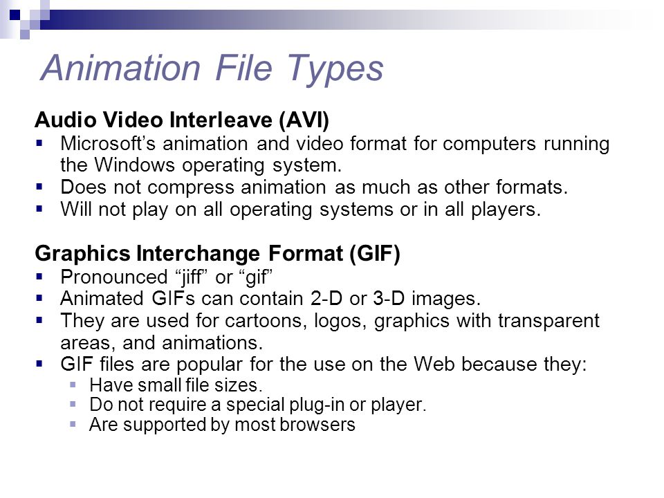 Animation File Types Audio Video Interleave (AVI)
