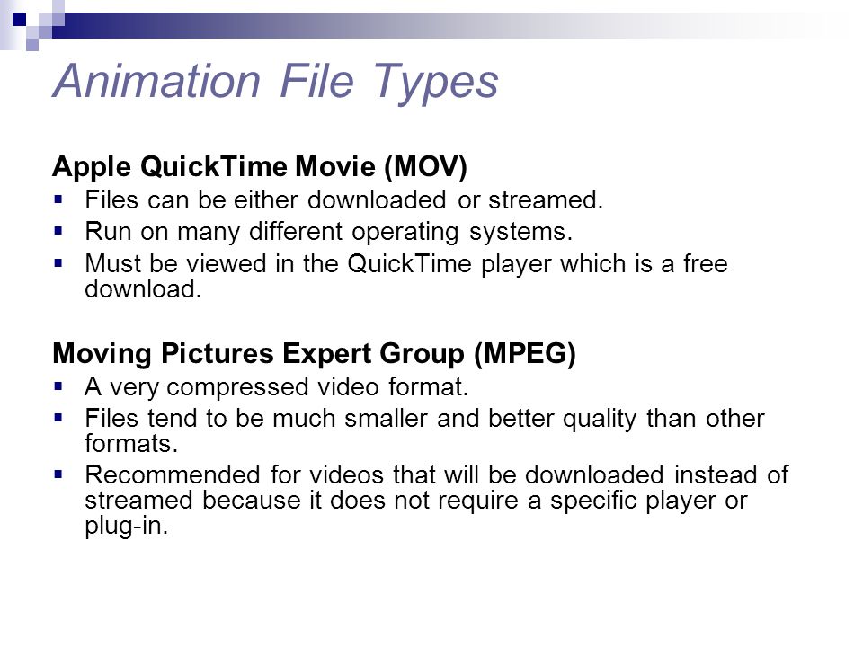Animation File Types Apple QuickTime Movie (MOV)