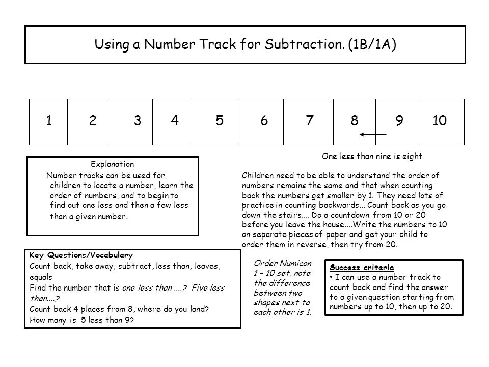 Using a Number Track for Subtraction. (1B/1A)