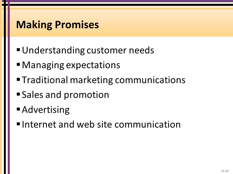 Making Promises Understanding customer needs Managing expectations