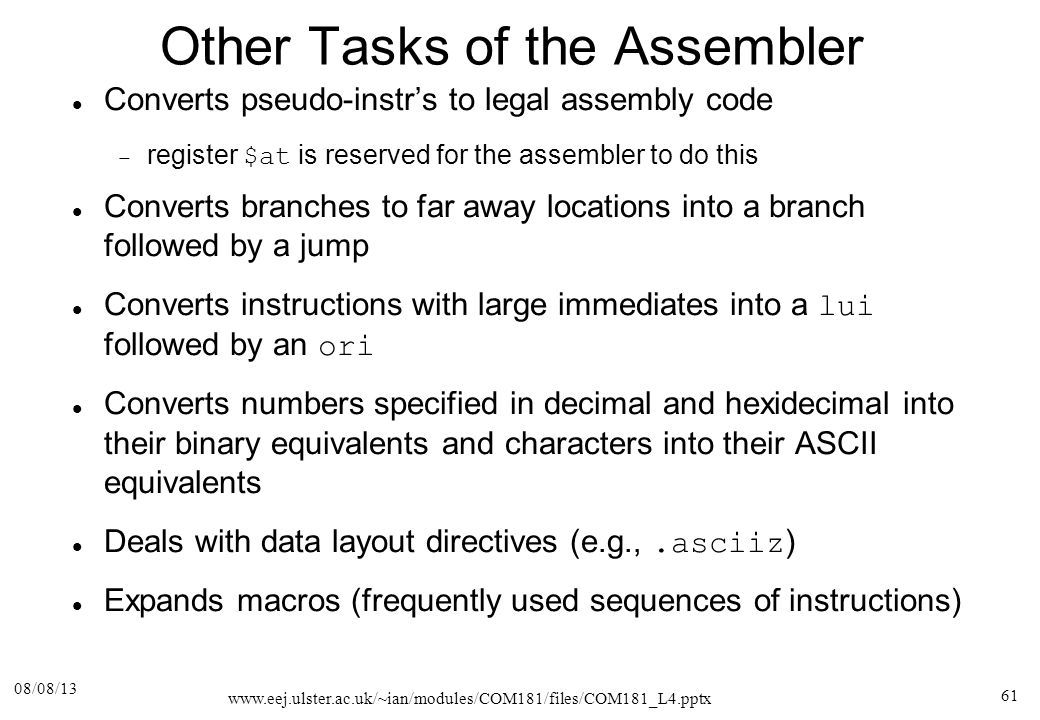 Other Tasks of the Assembler