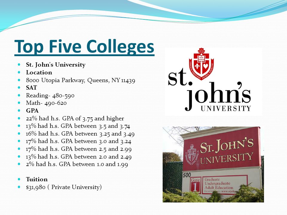 Top Five Colleges St. John s University Location