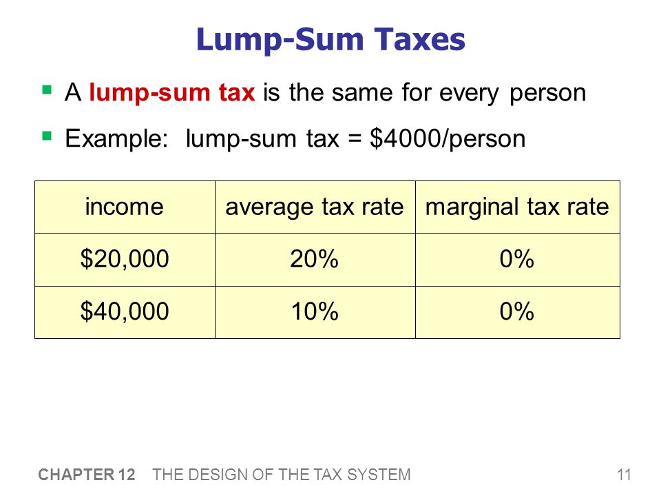 Lump-Sum Taxes A lump-sum tax is the most efficient tax: