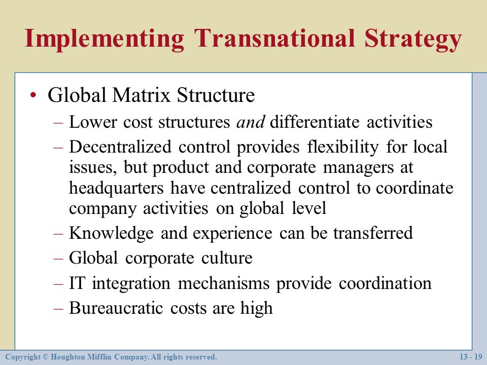 Implementing Transnational Strategy