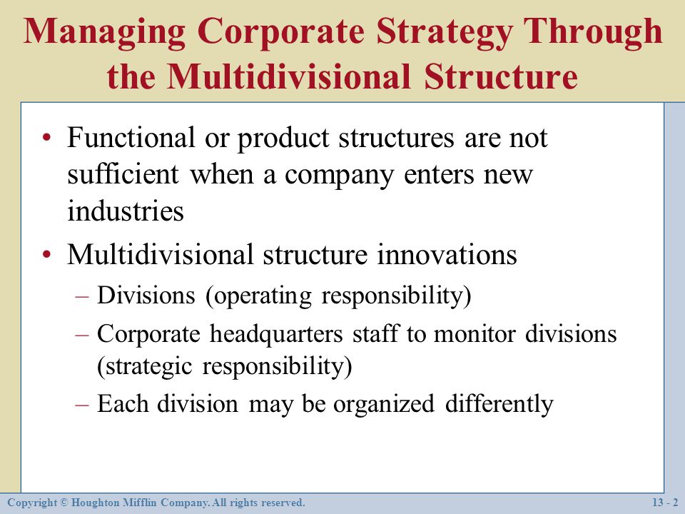 Managing Corporate Strategy Through the Multidivisional Structure