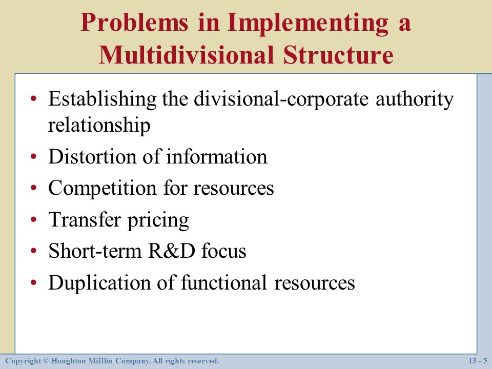 Problems in Implementing a Multidivisional Structure