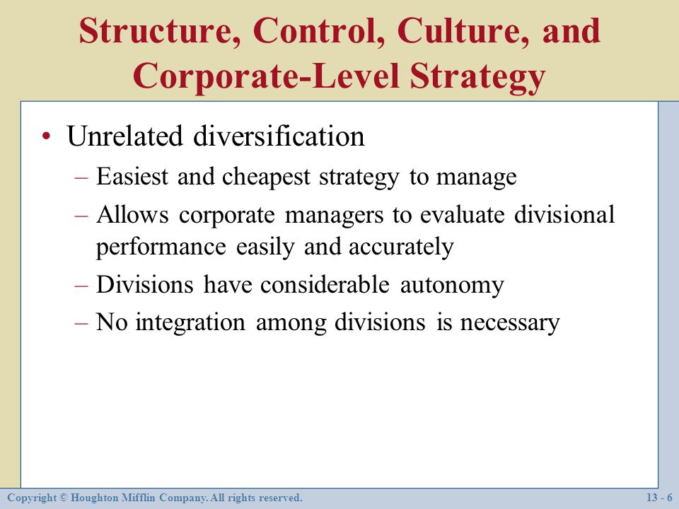 Structure, Control, Culture, and Corporate-Level Strategy