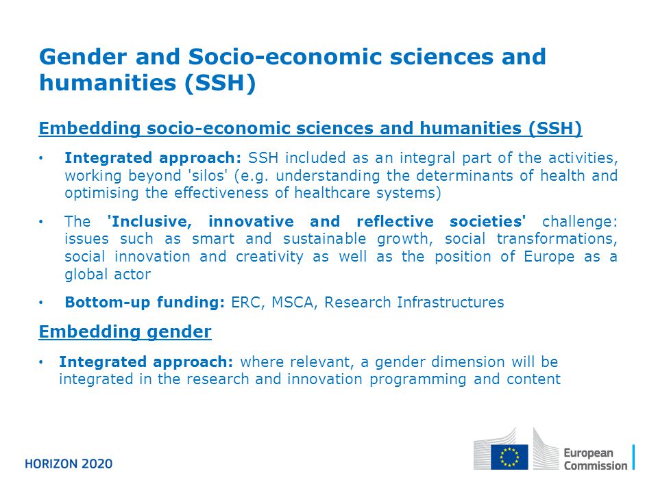 Gender and Socio-economic sciences and humanities (SSH)