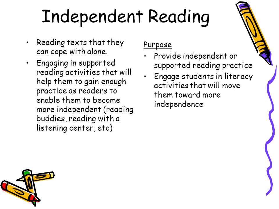 Independent Reading Reading texts that they can cope with alone.