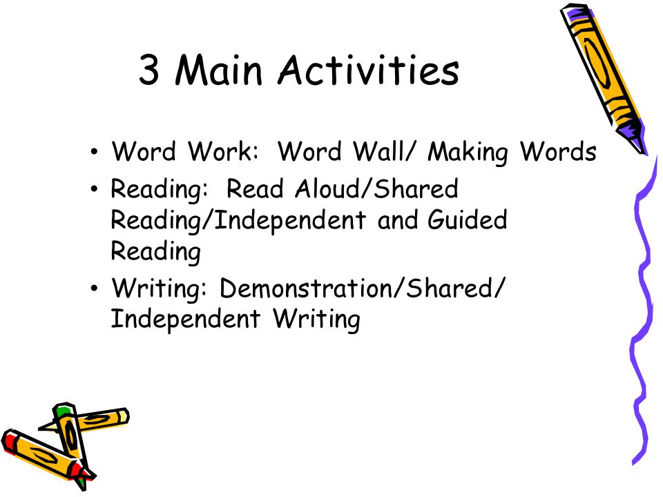 3 Main Activities Word Work: Word Wall/ Making Words