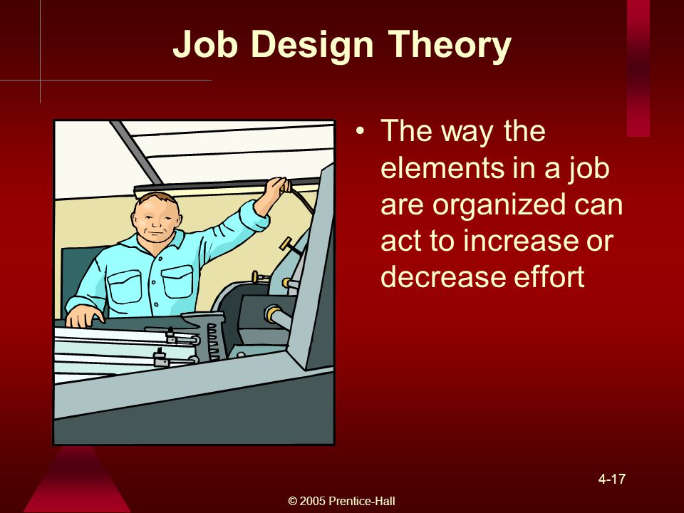 Job Design Theory The way the elements in a job are organized can act to increase or decrease effort.