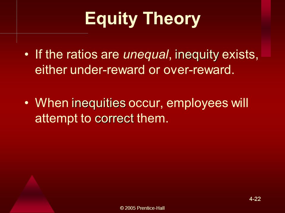 Equity Theory If the ratios are unequal, inequity exists, either under-reward or over-reward.