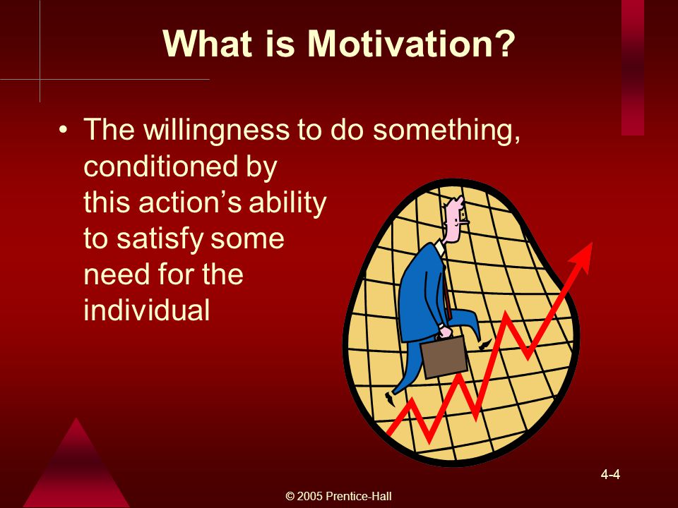 What is Motivation The willingness to do something, conditioned by this action’s ability to satisfy some need for the individual.