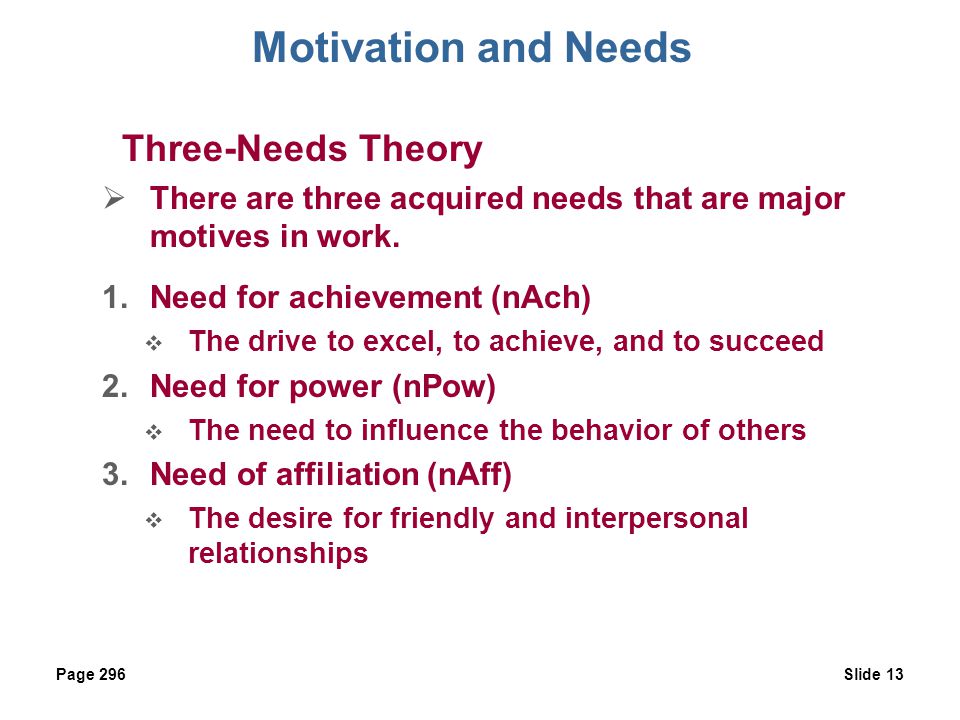 Motivation and Needs Three-Needs Theory