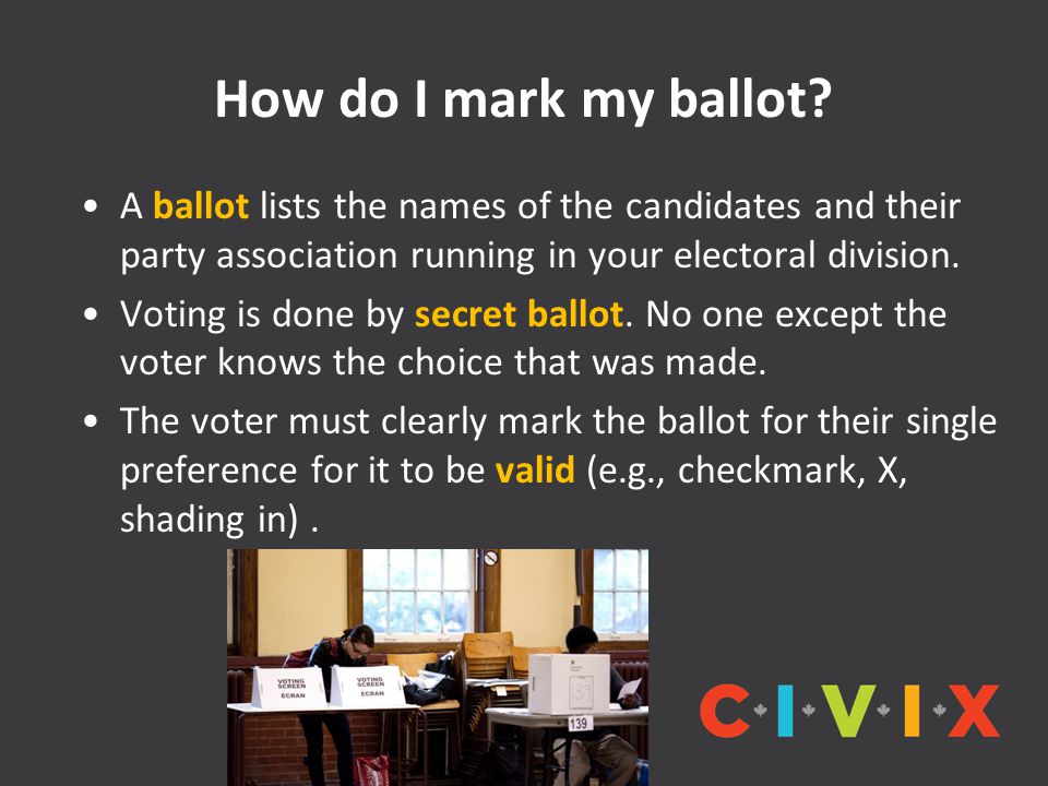 How do I mark my ballot A ballot lists the names of the candidates and their party association running in your electoral division.