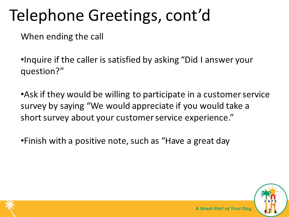 Telephone Greetings, cont’d