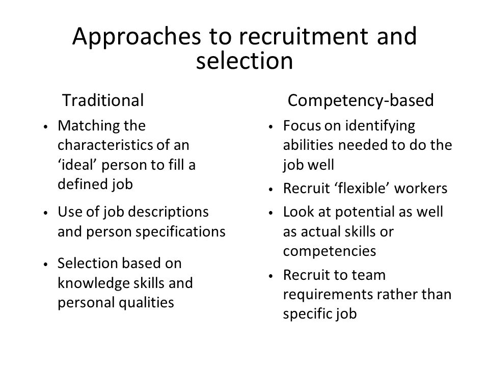 Approaches to recruitment and selection