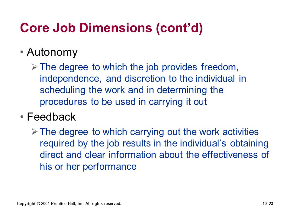 Core Job Dimensions (cont’d)