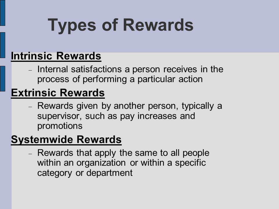 Types of Rewards Intrinsic Rewards Extrinsic Rewards
