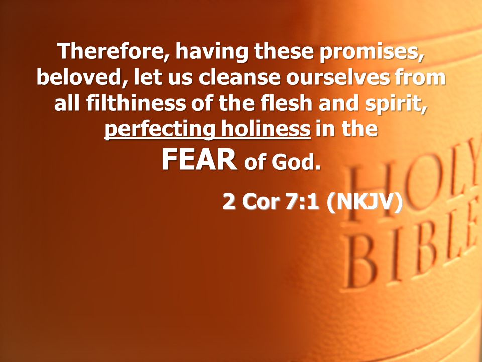 Therefore, having these promises, beloved, let us cleanse ourselves from all filthiness of the flesh and spirit, perfecting holiness in the FEAR of God.