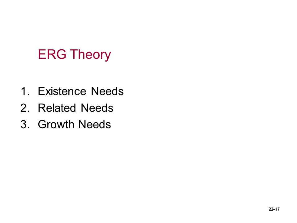ERG Theory Existence Needs Related Needs Growth Needs