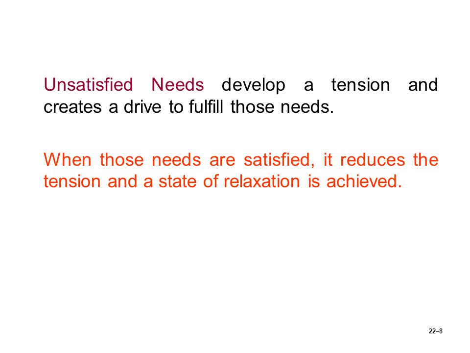 Unsatisfied Needs develop a tension and creates a drive to fulfill those needs.