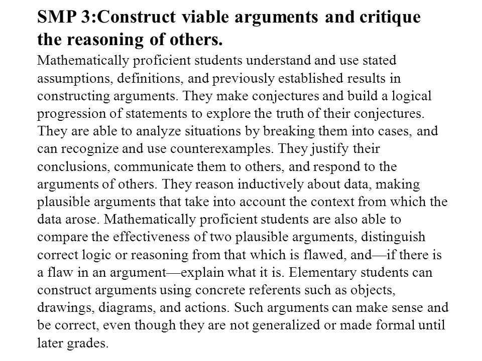 SMP 3:Construct viable arguments and critique the reasoning of others.