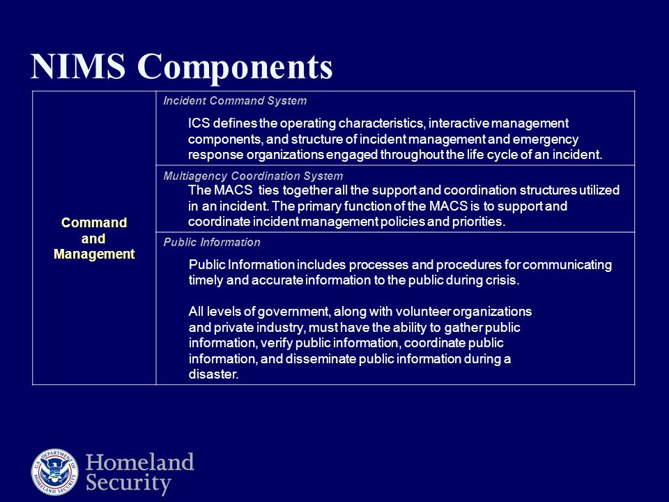 NIMS Components Command and Management