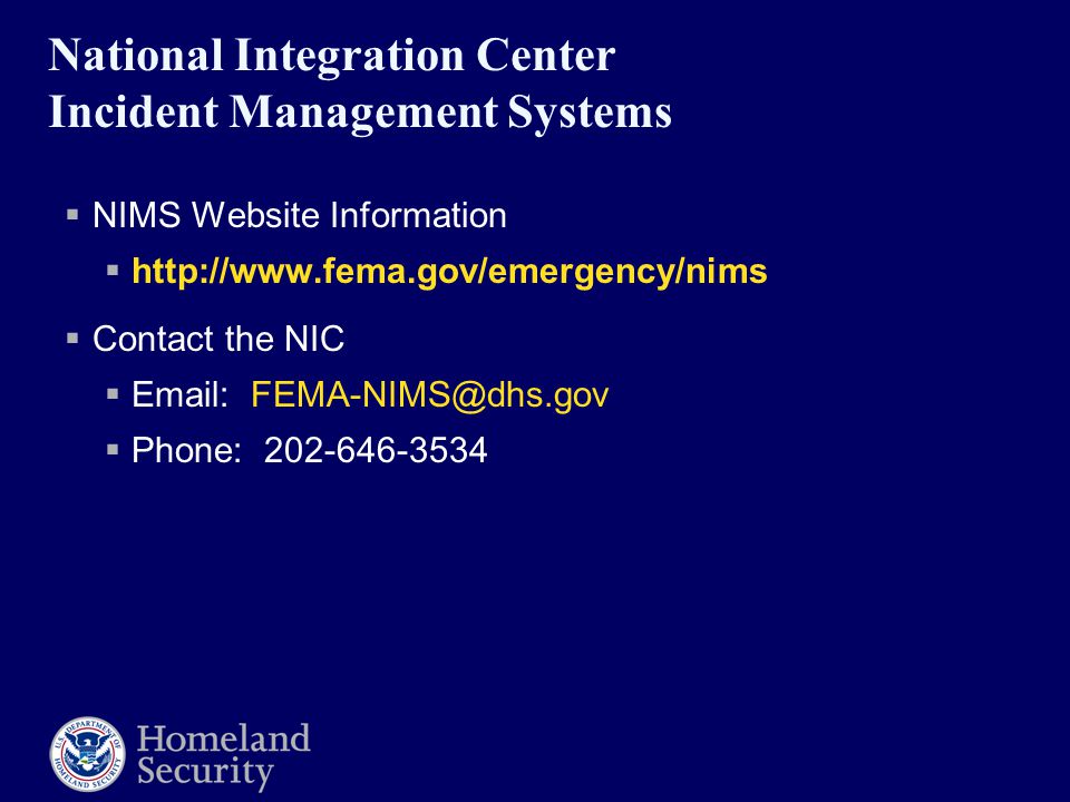 National Integration Center Incident Management Systems