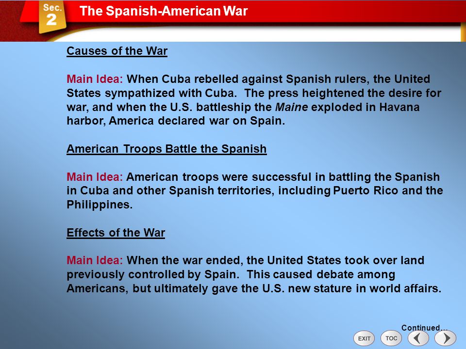Causes And Effects Of The Spanish American War Chart