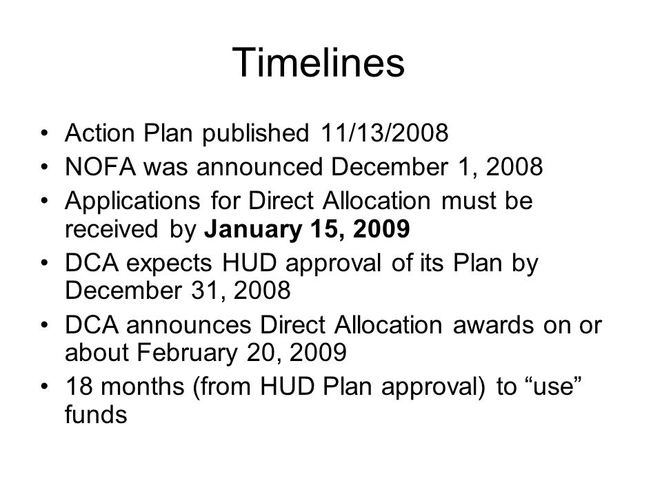 Timelines Action Plan published 11/13/2008