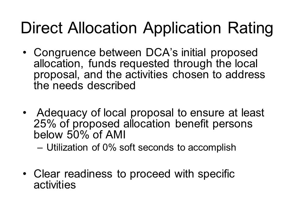 Direct Allocation Application Rating