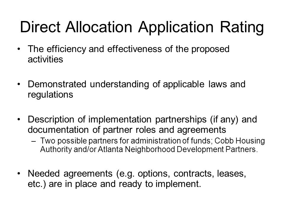 Direct Allocation Application Rating