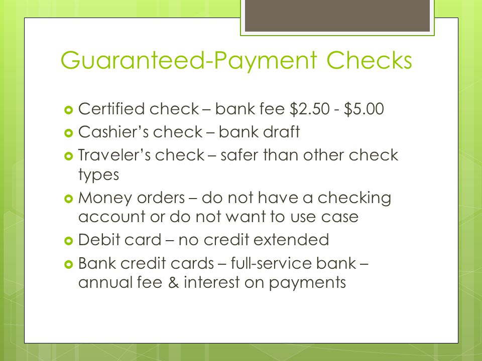 Guaranteed-Payment Checks