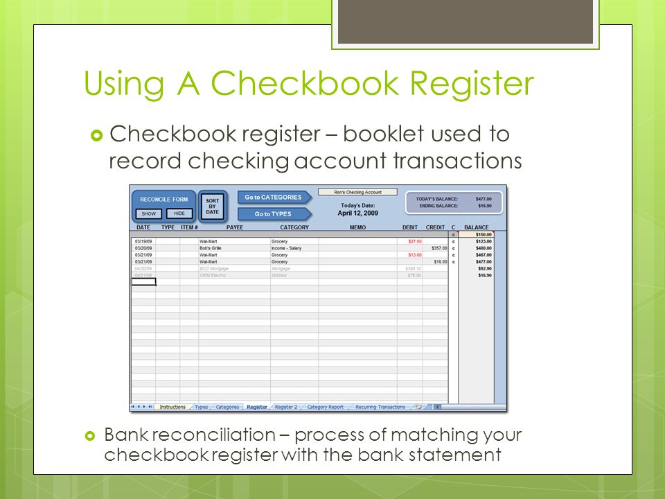 Using A Checkbook Register