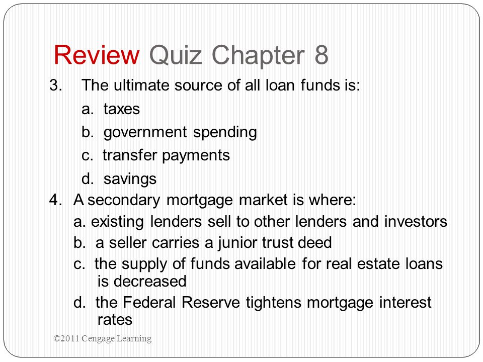 Review Quiz Chapter 8 The ultimate source of all loan funds is: