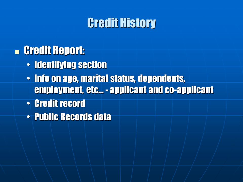 Credit History Credit Report: Identifying section