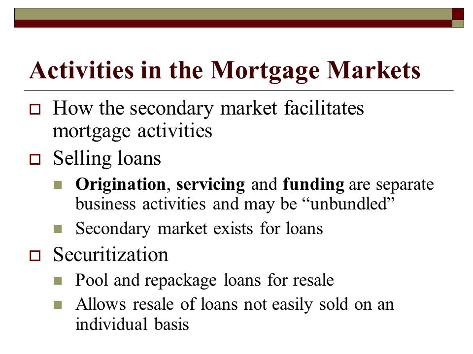 Activities in the Mortgage Markets