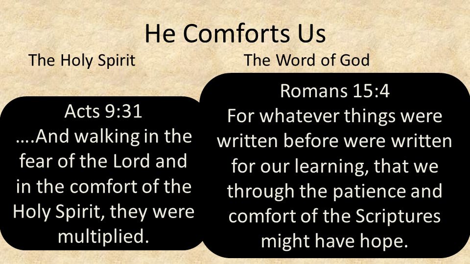 He Comforts Us The Holy Spirit. The Word of God. Romans 15:4.