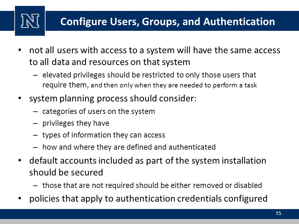 Configure Users, Groups, and Authentication