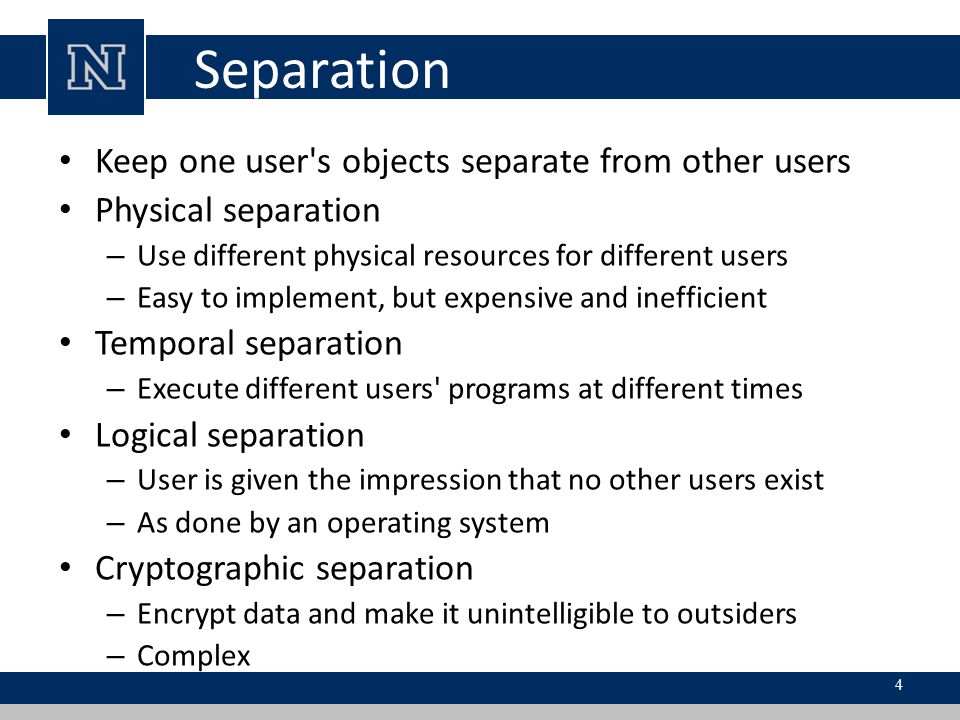 Separation Keep one user s objects separate from other users