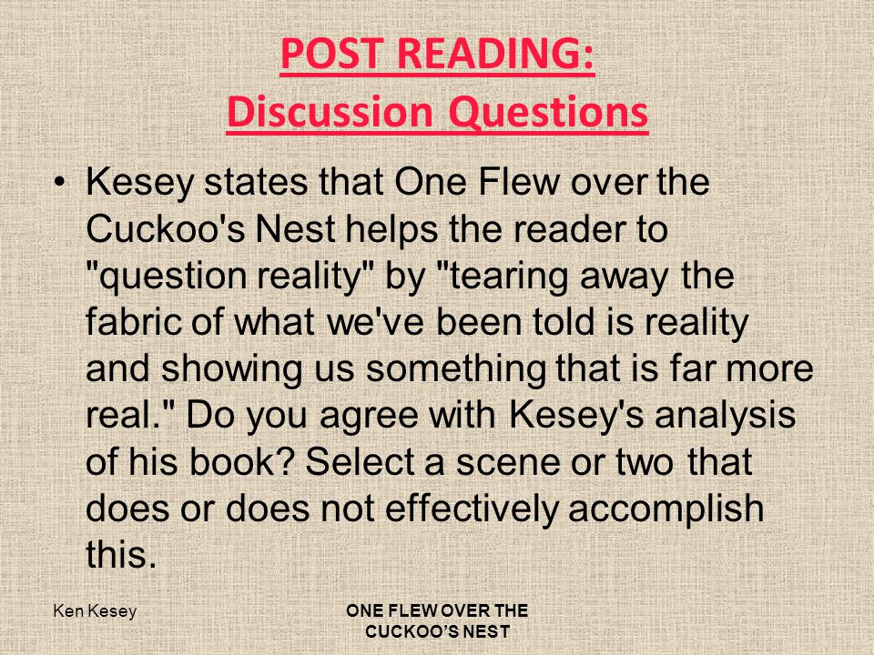 discussion questions for one flew over the cuckoos nest