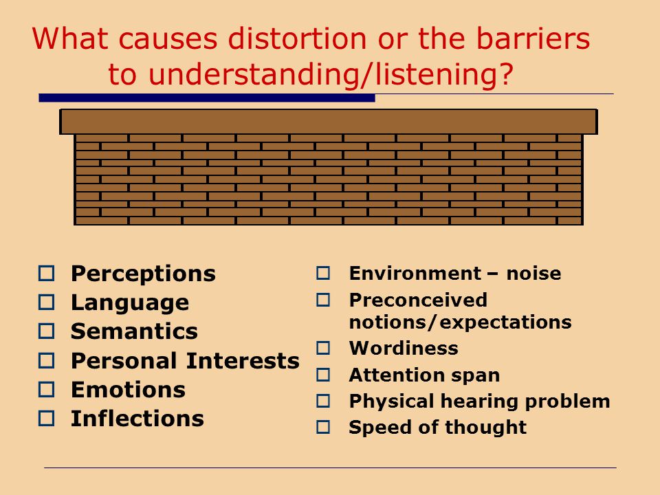 What causes distortion or the barriers to understanding/listening