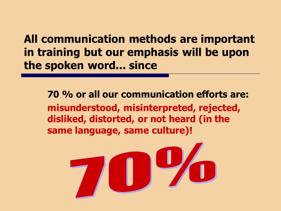 All communication methods are important in training but our emphasis will be upon the spoken word... since