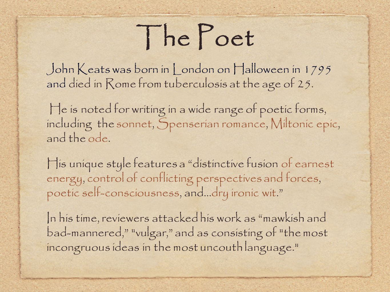 john keats writing style