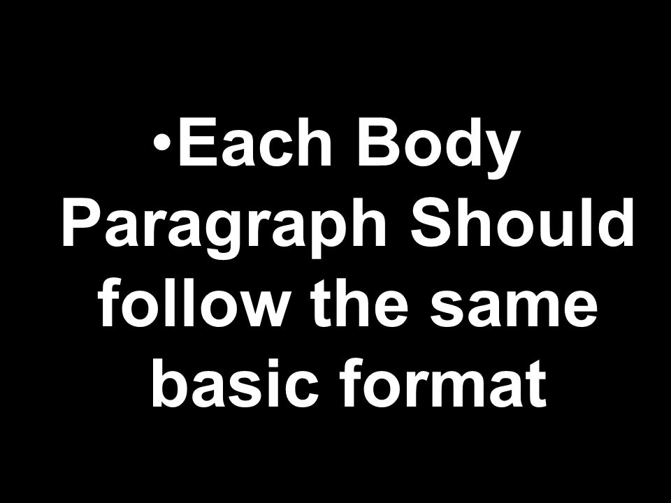 Each Body Paragraph Should follow the same basic format