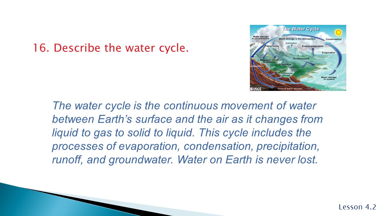 16. Describe the water cycle.