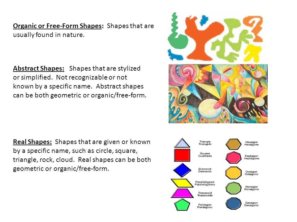 Organic or Free-Form Shapes: Shapes that are usually found in nature.