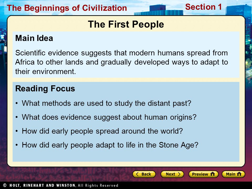 The First People Main Idea Reading Focus