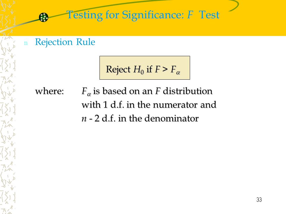 Testing for Significance: F Test